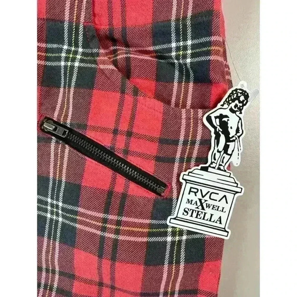 RVCA x Stella Maxwell NWT Women’s Ramone Pants Size 29 Red Plaid Punk Grunge Emo - Picture 5 of 16